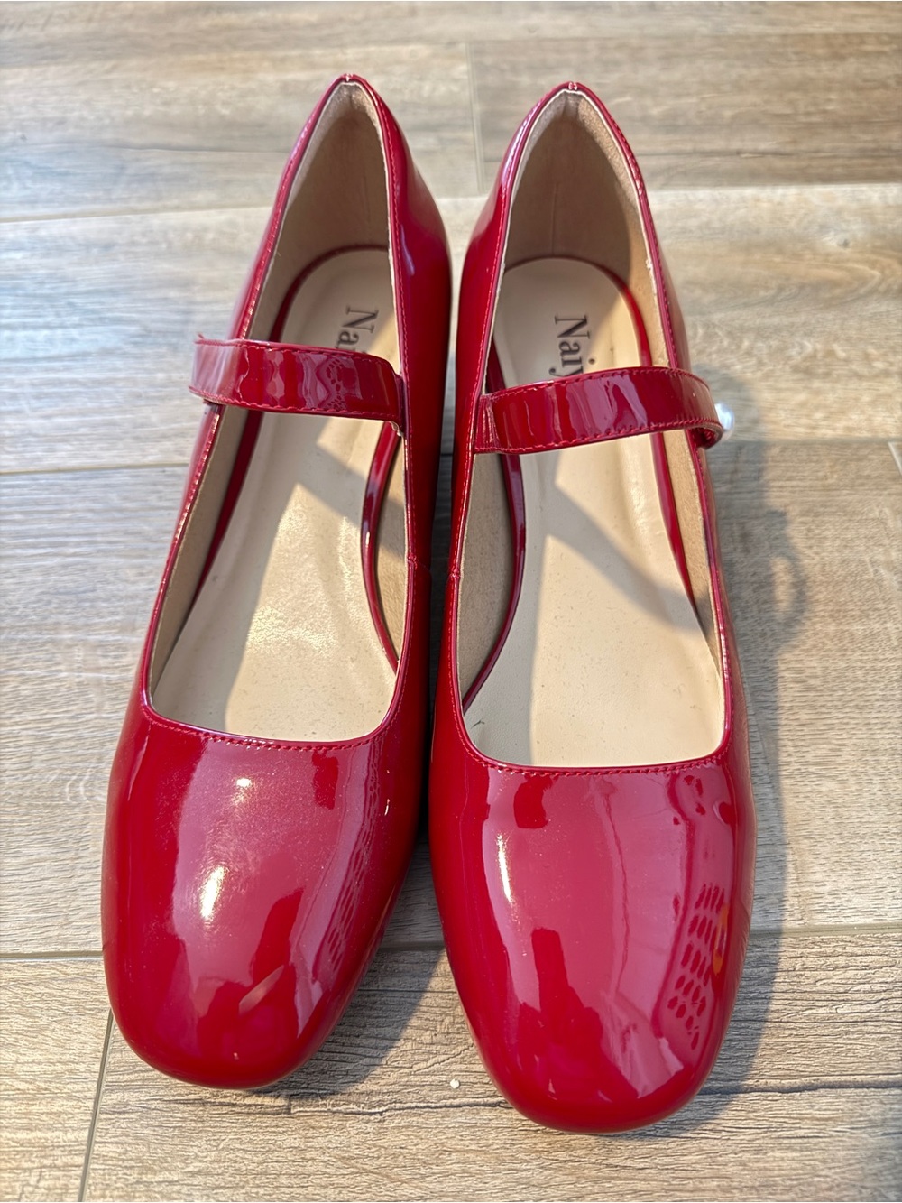 Naiyee Patent Red Mary Jane Flats with Cushioned Insole